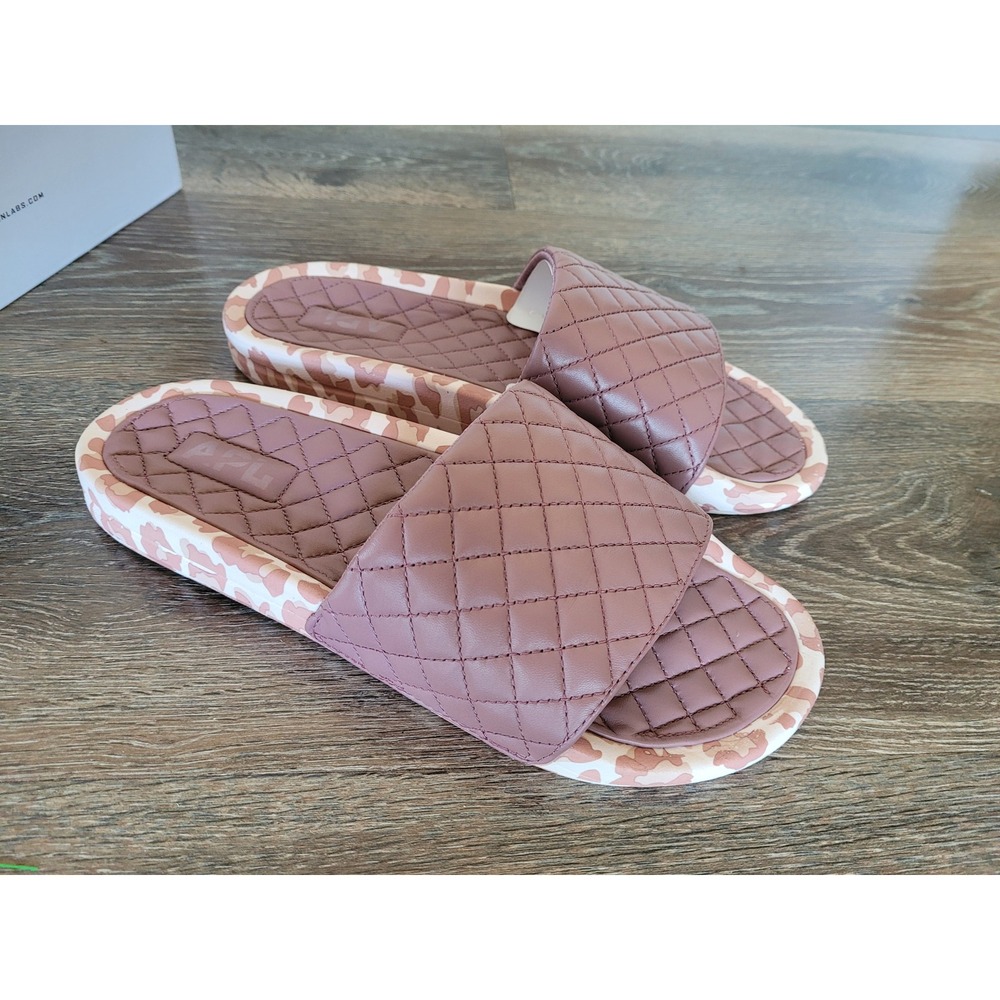 APL Women's Lusso Slide Beachwood Pink Leopard Quilted Comfort Sandals Size 11